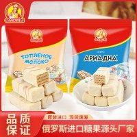 俄罗斯进口零食酸奶威化饼干单独小包装巧克力糖果食品批发